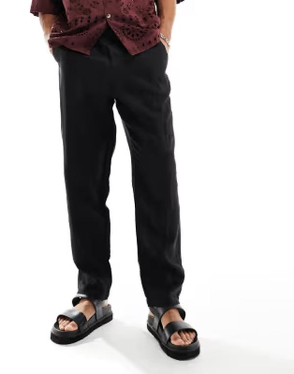 コットンオン メンズ ボトムス カジュアルパンツ ストレート リネン Cotton relaxed straight leg linen pants Black ブラック｜ReVida 店
