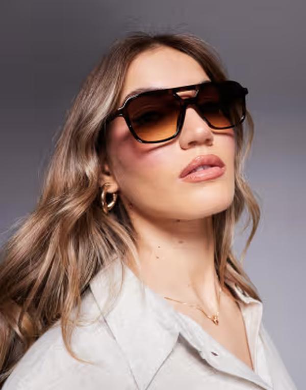 エイソス レディース 付属物 サングラス・アイウェア ASOS DESIGN aviator sunglasses インチ tort frame BROWN 赤銅色
