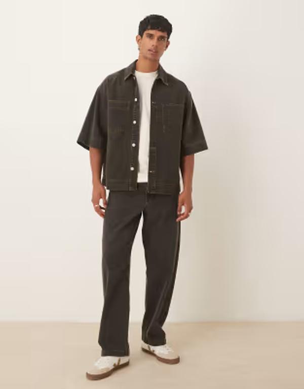 エイソス メンズ ボトムス ジーンズズボン下 デニム ASOS DESIGN loose straight jeans wash - part of a set BROWN 赤銅色