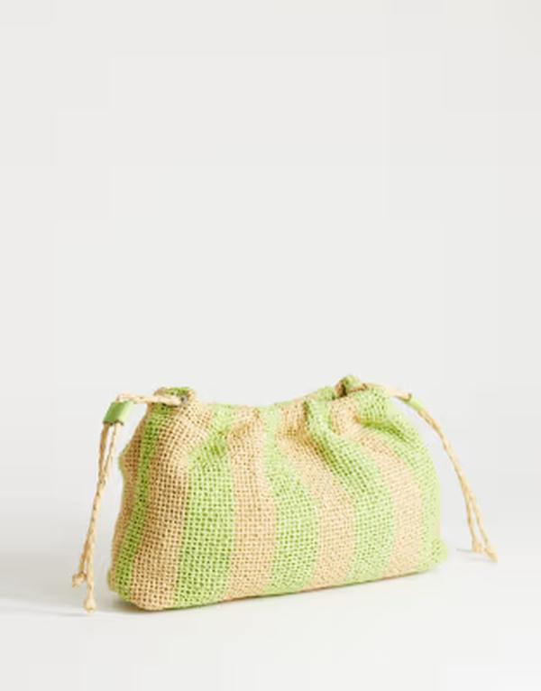 トップショップ レディース バッグ Topshop Jay medium striped straw clutch bag in lime & natural YELLOW イエロー|ReVida 店