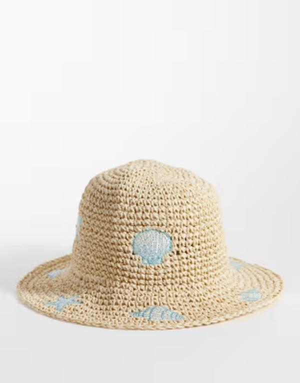 サウス砂浜 レディース 添え物 かぶり笠 刺しゅう South Beach shell embroidered bucket hat inatural NEUTRAL