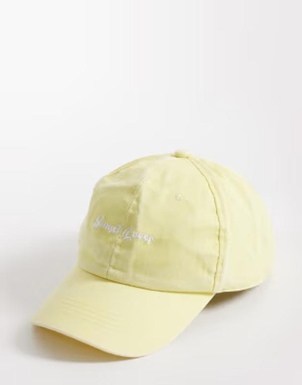 サウス砂浜 レディース 付属物 鳥打ち帽 旗がしら South Beach sunset lover slogan cap インチ yellow 黄色