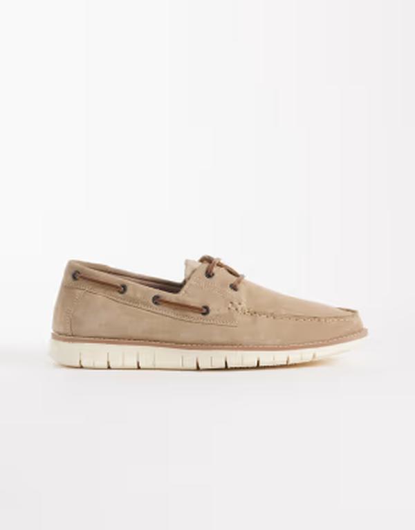 エイソス メンズ シューズ スエードクロス ASOS DESIGN boat shoes インチ stone suede STONE 石ころ