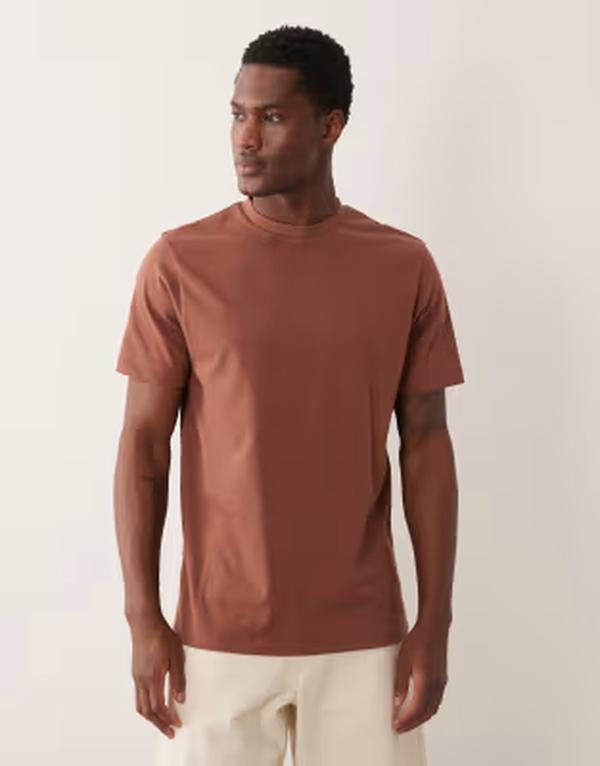 エイソス メンズ トップス ティーシャツ レギュラー相応う ASOS DESIGN heavyweight regular fit-shirt Root beer 赤銅色