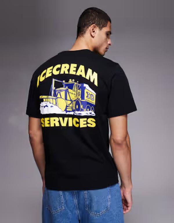 クリーム メンズ トップス ティーシャツ ロゴタイプ ICECREAM services logo T-shirt Black 黒いこと