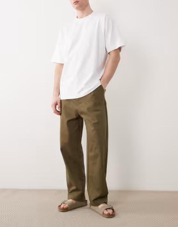 エイソス メンズ ボトムス カジュアルパンツ ASOS DESIGN relaxed tapered elasticized pants Khaki カーキ｜ReVida 店