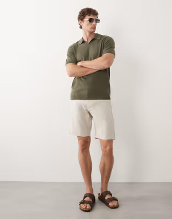 マンゴ メンズ ボトムス ハーフパンツ・ショーツ スリムフィット ショートパンツ リネン Mango 100% linen slim fit shorts BEIGE ベージュ|ReVida 店