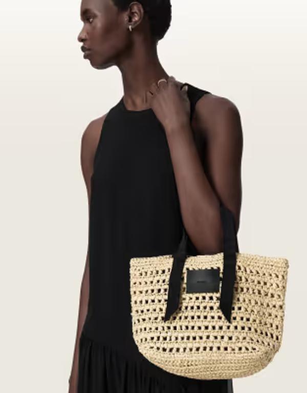 オールセインツ レディース 御徒面子 メッシュ ロゴタイプ AllSaints Celayne raffia woven mesh logo shoulder bag unbleached white 白いこと