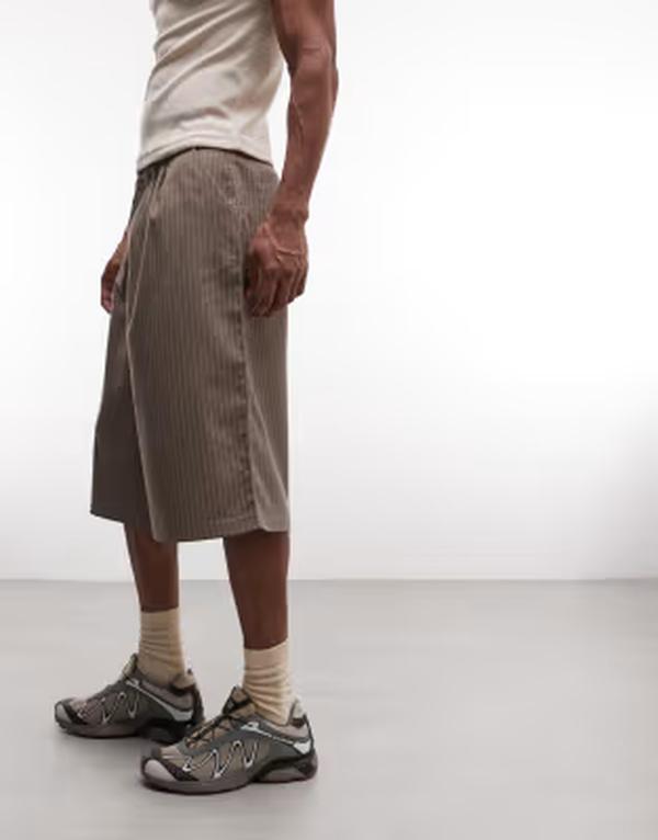 コルージョン メンズ ボトムス ハーフパンツ・ショーツ COLLUSION tailored jorts pinstripe BROWN ブラウン|ReVida 店