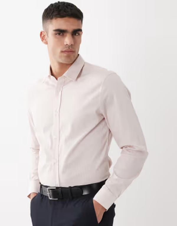 エイソス メンズ トップス シャツ ASOS DESIGN slim texturedresshirt PINK ピンク｜ReVida 店