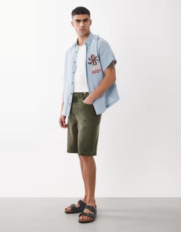 エイソス メンズ ボトムス 二分の一ズボン下・さる股引き ジーンズ ASOS DESIGN loose denim jorts GREEN 緑であること