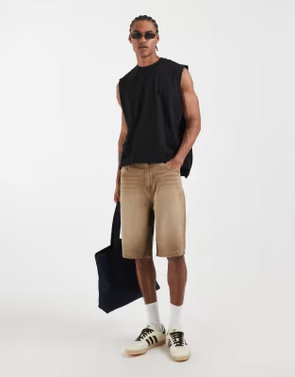 エイソス メンズ ボトムス 二分の一ズボン下・さる股引き ジーンズ ASOS DESIGN loose denim jorts BROWN 赤銅色