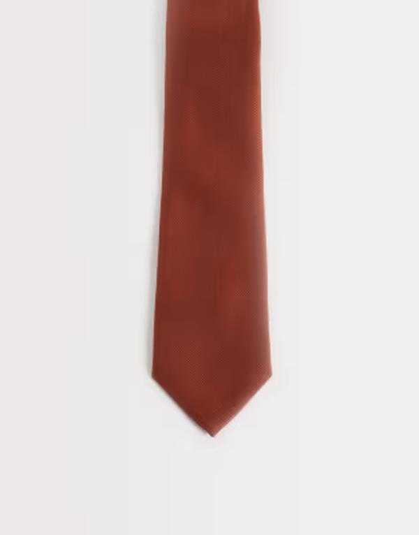エイソス メンズ 佩び物 タイ 繻子 ASOS DESIGN textured satinecktie インチ burnt orange オレンジ色