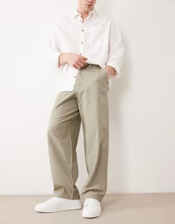 エイソス メンズ ボトムス 心地好いズボン下 ASOS DESIGN loose straight pants インチ light GREEN 緑であること