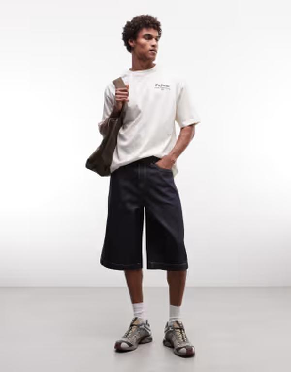 エイソス メンズ ボトムス 二分の一ズボン下・さる股引き ジーンズ ASOS DESIGN longer length denim jorts インチ rawash INDIGO インディゴ