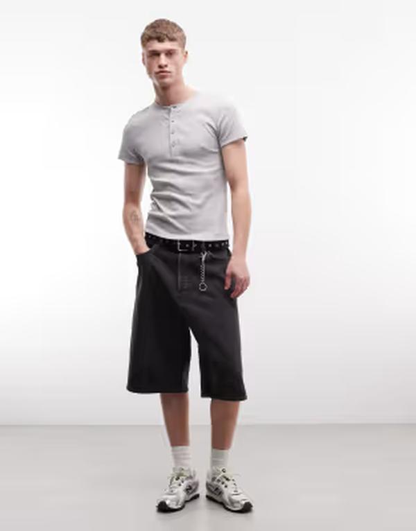 コルージョン メンズ トップス ティーシャツ リブニット COLLUSION rib knit muscle fit short sleeve henley t-shirt インチ heather Gray Heather 薄墨色