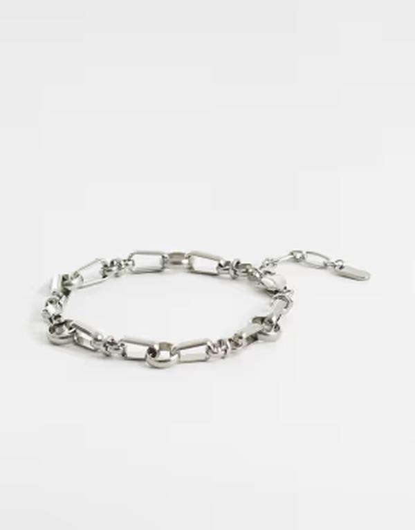 エイソス メンズ 付属物 ブレスレット・バングル・アンクレット ティーシャツ ASOS DESIGN waterproof stainlessteel solid 赤ちょうちん and round link chain bracelet SILVER しろがね色