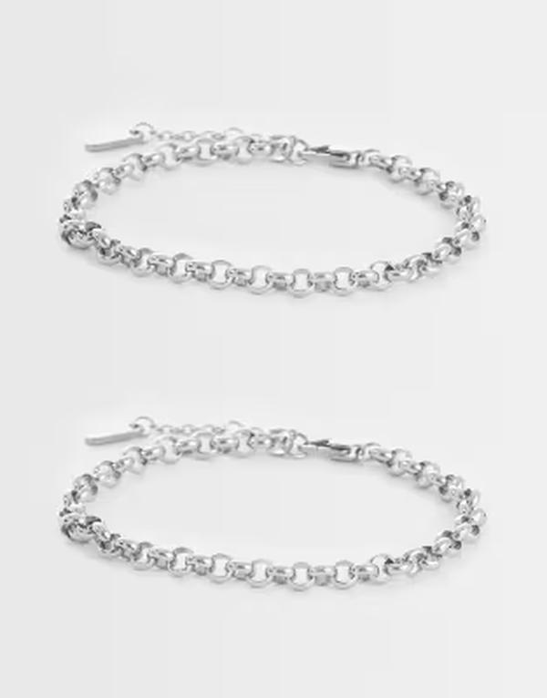 エイソス メンズ 付属物 ブレスレット・バングル・アンクレット ティーシャツ ASOS DESIGN waterproof stainlessteel 2 pack round link and rope chain braceletsILVER しろがね色