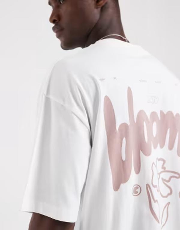 エイソス メンズ トップス ティーシャツ お花柄 お花 グラフィック ASOS DESIGN oversized t-shirt with bubble floral graphic WHITE 白いこと