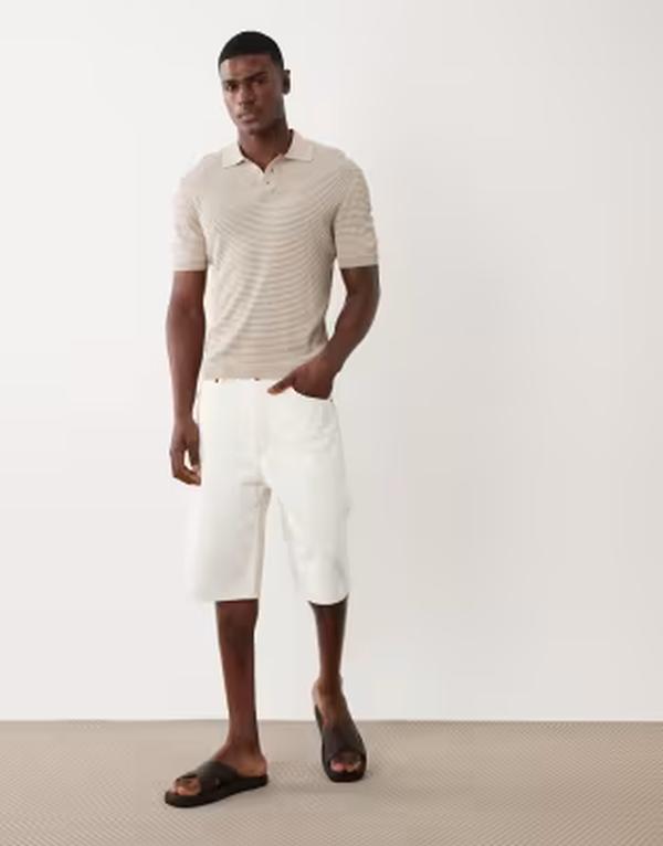 マンゴ メンズ トップス ポロシャツ ニット Mango knit micro striped polo shirt in ecru Gray グレー｜ReVida 店