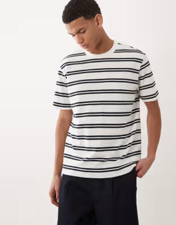 マンゴ メンズ トップス ティーシャツ 綿織物 Mango cotton rich striped T-shirt WHITE 白いこと