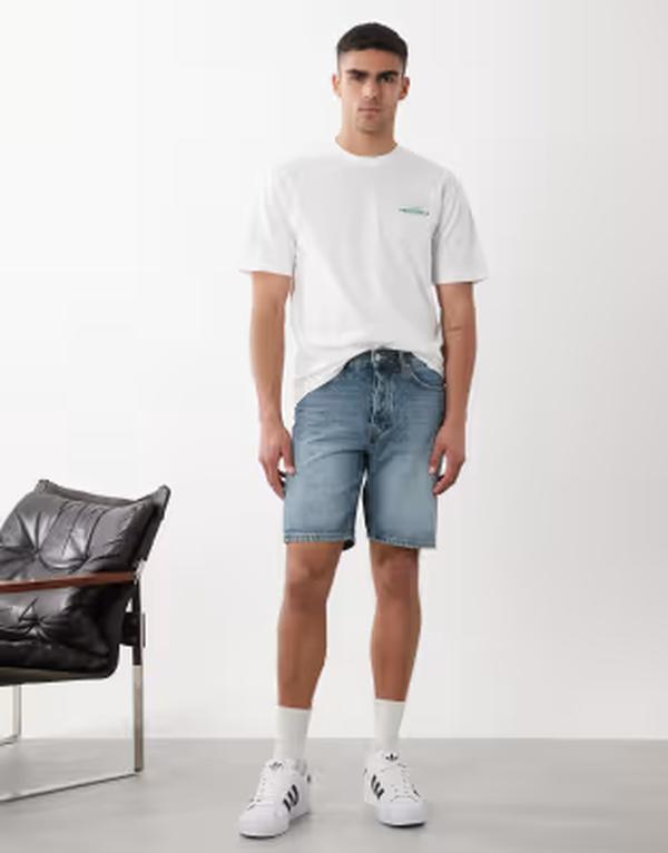 オンリーアンドサンズ メンズ ボトムス 二分の一ズボン下・さる股引き 遊撃手ズボン下 ONLY \u0026 SONS Edge straight fit shorts インチ mid wash Medium blue denim ジーンズ