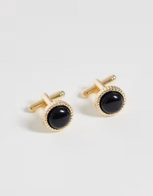 エイソス メンズ 付属物 カフスリンク ASOS DESIGN ropedge texture semi precious onyx stone cufflinks GOLD ゴールド