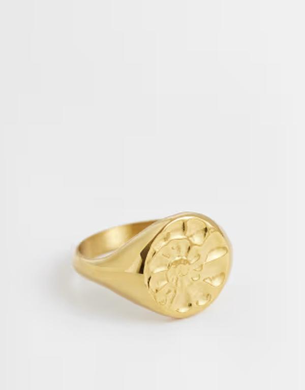 エイソス メンズ 佩び物 輪っか プルオーバー ASOS DESIGN waterproof stainlessteel conch shell signet ringOLD ゴールド