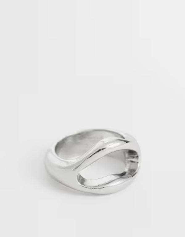 エイソス メンズ 付属物 輪っか ASOS DESIGN open top molten ring tone SILVER しろがね色