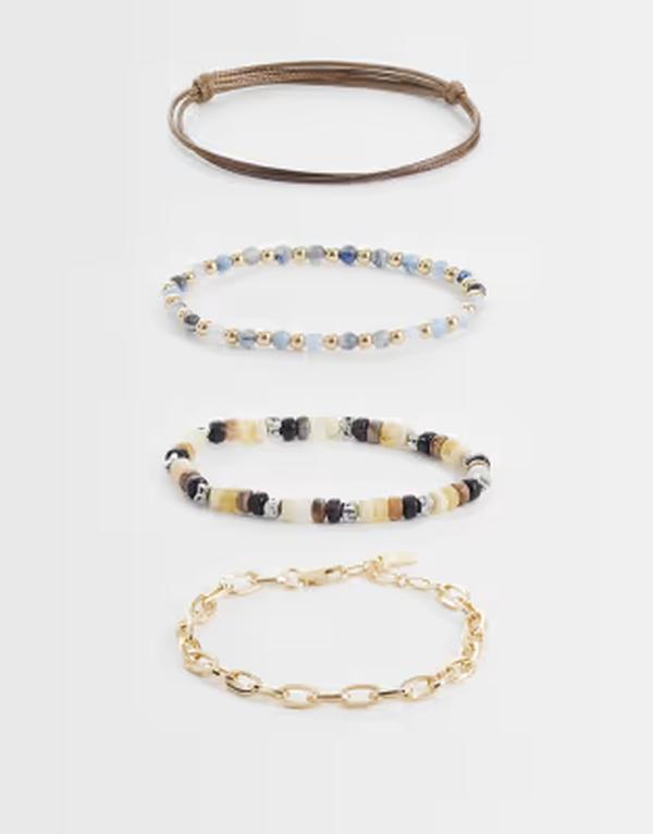 エイソス メンズ 佩び物 ブレスレット・バングル・アンクレット ASOS DESIGN 4 pack beaded rope and chain bracelets ineutral NEUTRAL
