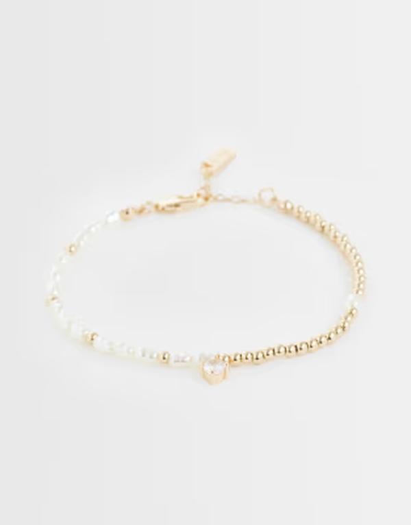 エイソス メンズ 付属物 ブレスレット・バングル・アンクレット ASOS DESIGN faux pearl and bead bracelet GOLD ゴールド