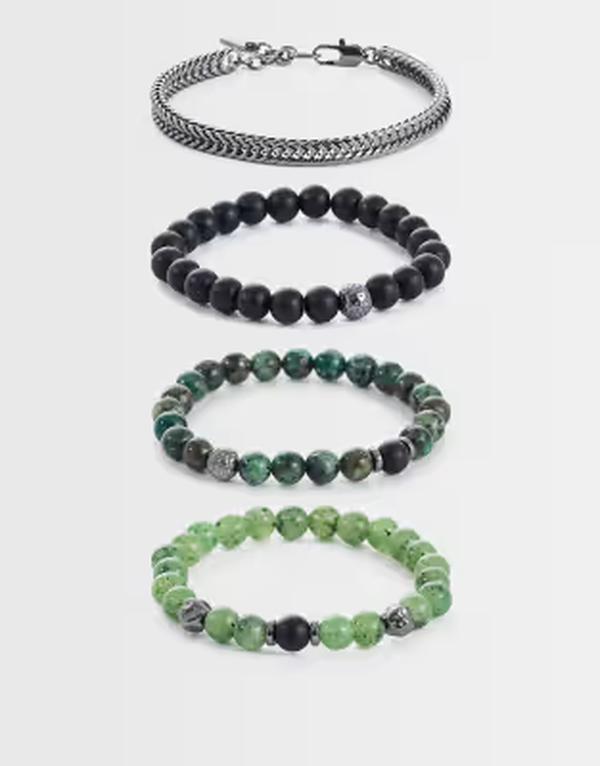 エイソス メンズ 佩び物 ブレスレット・バングル・アンクレット ASOS DESIGN 4 pack aquatic agate semi-precious bead and chain bracelet SILVER しろがね色