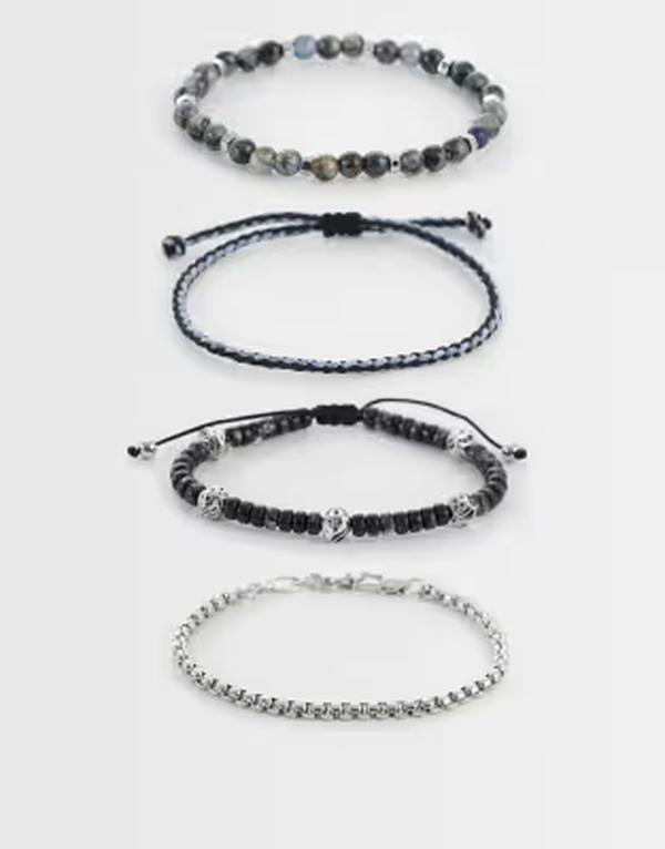 エイソス メンズ 佩び物 ブレスレット・バングル・アンクレット ASOS DESIGN 4 pack beaded and chipping stone bracelet インチ multi Black 黒いこと