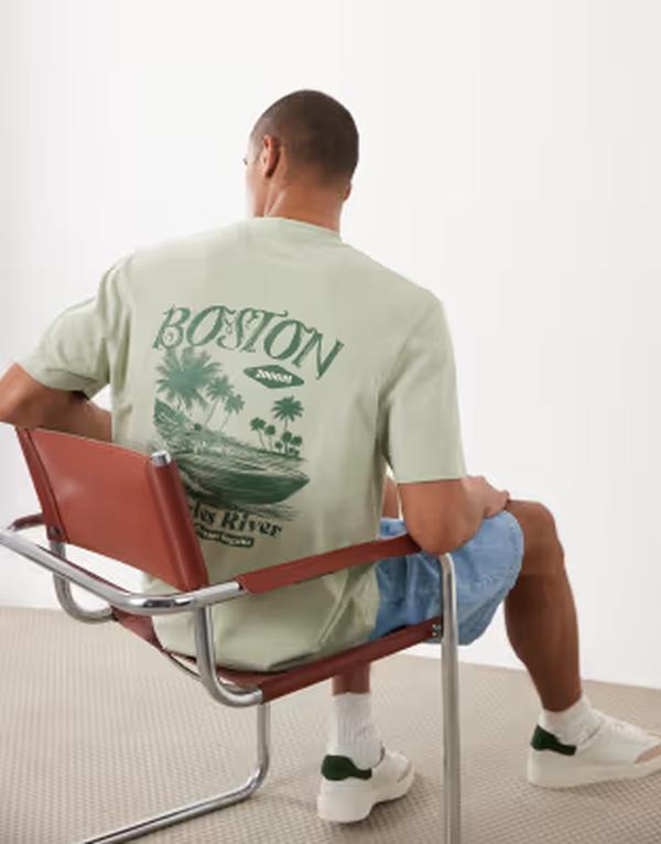 スリードベア メンズ トップス ティーシャツ 刷り上げる Threadbare back print short sleeve t-shirt インチ sage GREEN 緑であること