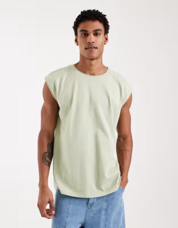 ブレーブソウル メンズ トップス ティーシャツ Brave Soul oversized tank top インチ sage GREEN 緑であること
