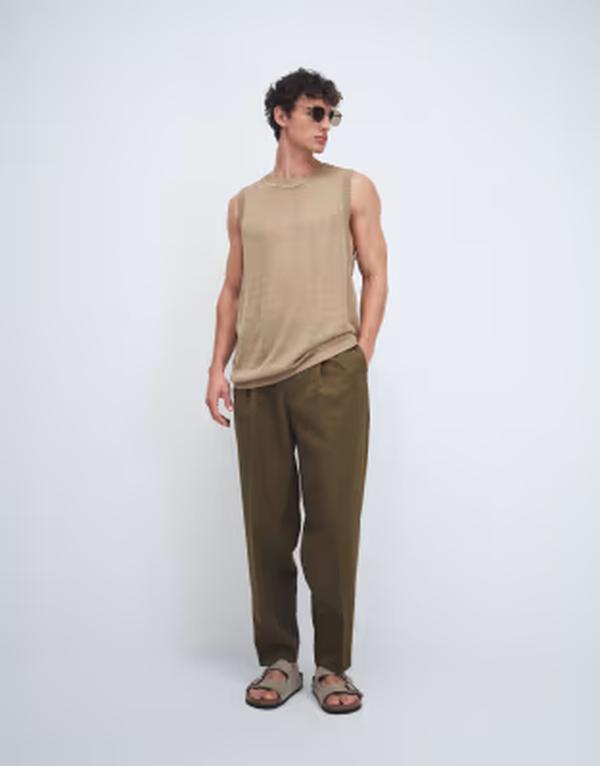 エイソス メンズ ボトムス 心地好いズボン下 筋目 ASOS DESIGN smart pleated oversized tapered pants インチ olive GREEN 緑であること