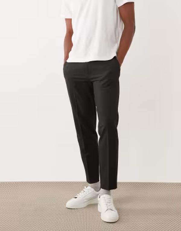 エイソス メンズ ボトムス 心地よいズボン下 ASOS DESIGN comfort stretch taperedress pants インチ charcoal with elastic waist CHARCOAL 濃灰色