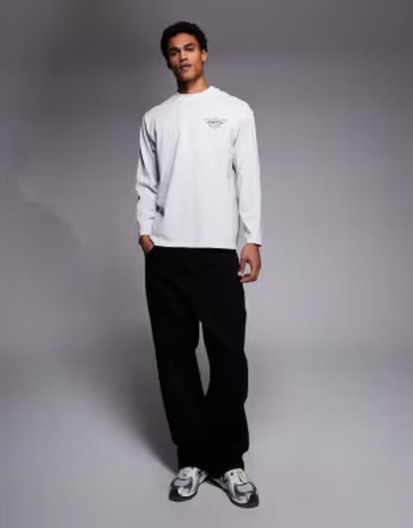 グッドフォーナッシング メンズ トップス Tシャツ プリント Good For Nothing oversized long sleeve T-shirt in off-white with chest and back print Off-white オフホワイト|ReVida 店