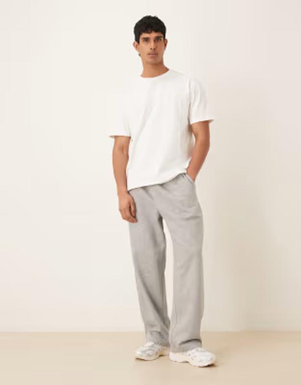 エイソス メンズ ボトムス 心地好いズボン下 ワイドレッグ スウェットパンツ ASOS DESIGN wide leg sweatpants with pleats Gray Heather 薄墨色