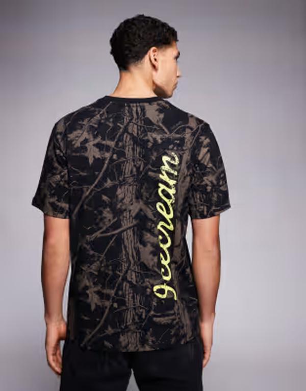 クリーム メンズ トップス ティーシャツ 刷り上げる ICECREAM all over tree camo print-shirt Black 黒いこと