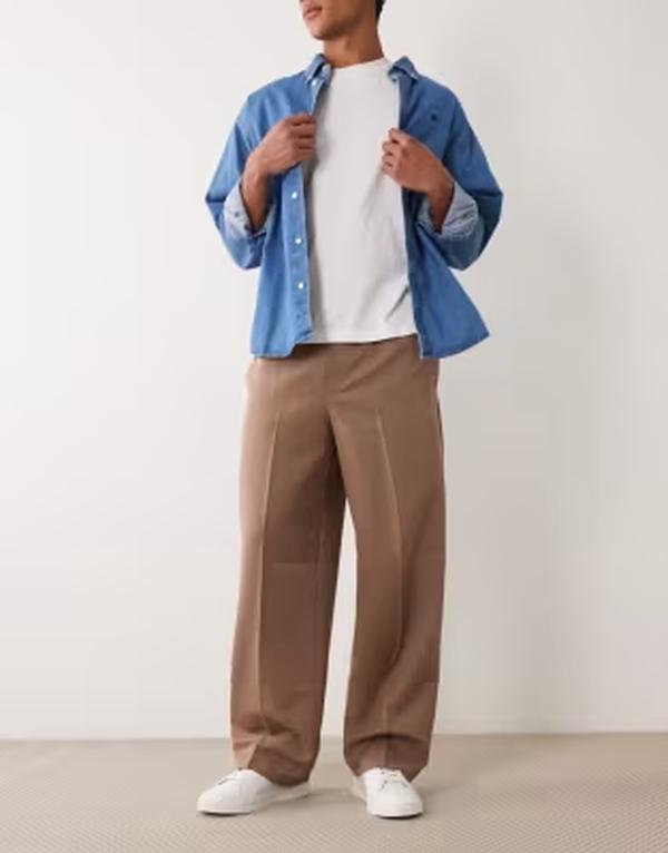 エイソス メンズ ボトムス 心地好いズボン下 ワイドレッグ ASOS DESIGN smart pull on wide leg pants BROWN 赤銅色