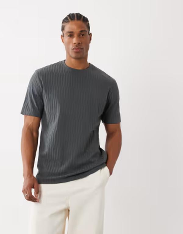 スリードベア メンズ トップス ティーシャツ 伸び伸びする相応う Threadbarelaxed fit crew nek T-shirt インチ charcoal 暗灰色