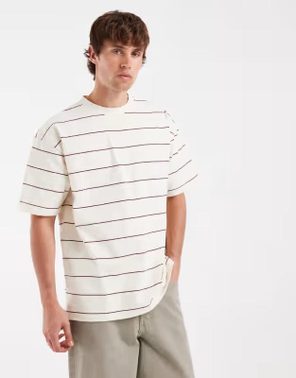 コットンオン メンズ トップス Tシャツ Cotton box fit-shirt in cream stripe Cream stripe クリーム|ReVida 店