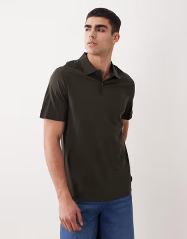 マンゴ メンズ トップス Tシャツ ポロシャツ Mango short sleeve camp collar polo top in chocolate BROWN ブラウン｜ReVida 店