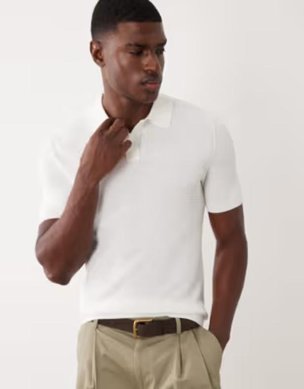 マンゴ メンズ トップス ポロシャツ リブ ニット Mango ribbed knit polo shirt in ecru エクリュ|ReVida 店