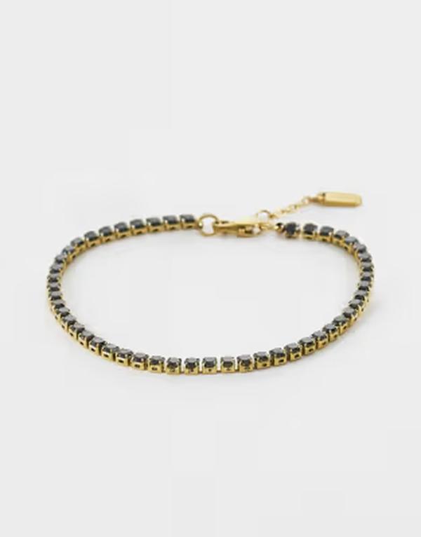 エイソス メンズ 佩び物 ブレスレット・バングル・アンクレット プルオーバー ASOS DESIGN waterproof stainlessteel black cubic zirconia stone cup chain bracelet GOLD ゴールド