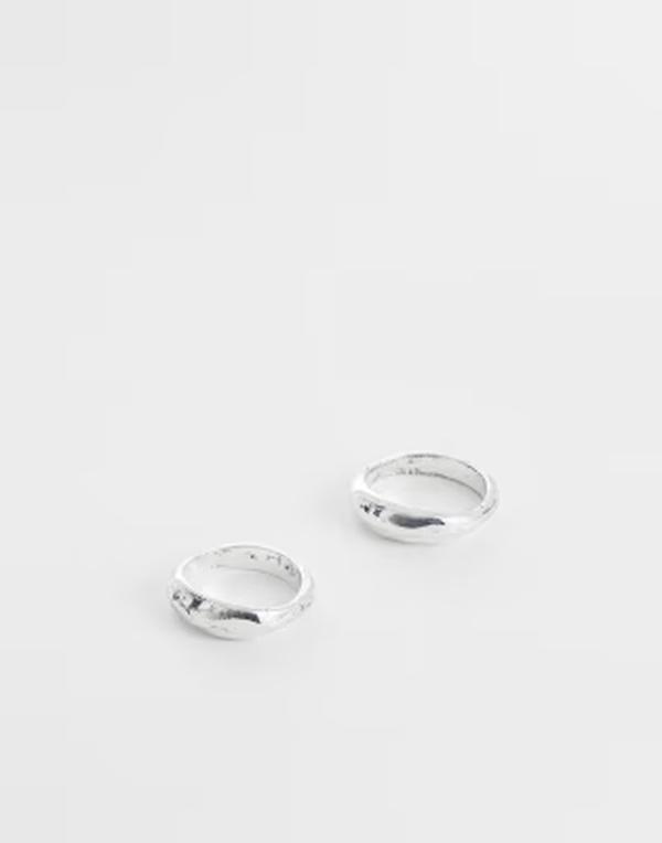 エイソス メンズ 佩び物 輪っか ASOS DESIGN 2 pack molten detail ring SILVER しろがね色