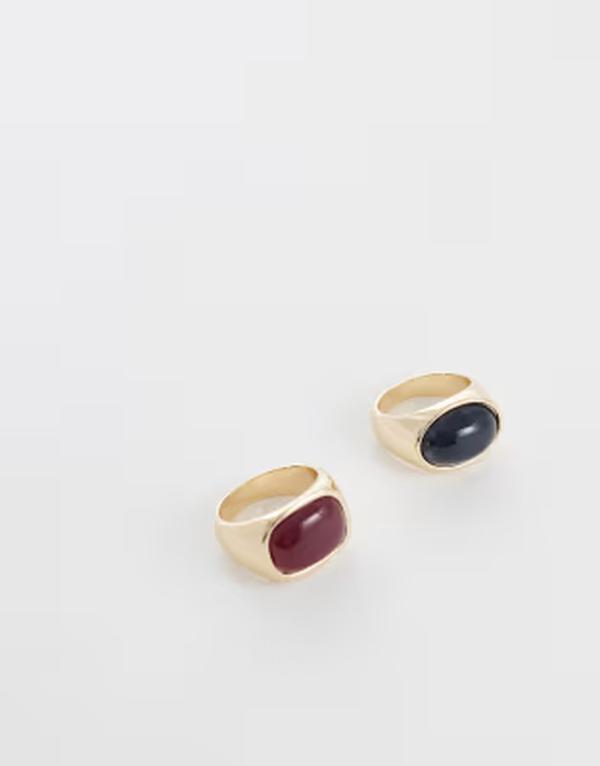 エイソス メンズ 佩び物 輪っか ASOS DESIGN 2 pack red and black natural shape stone signet ringOLD ゴールド