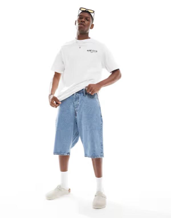 万力 アンド ジョーンズ メンズ ボトムス 二分の一ズボン下・さる股引き ジーンズ Jack \u0026 Jones baggy fit denim jorts Mid blue denim ジーンズ