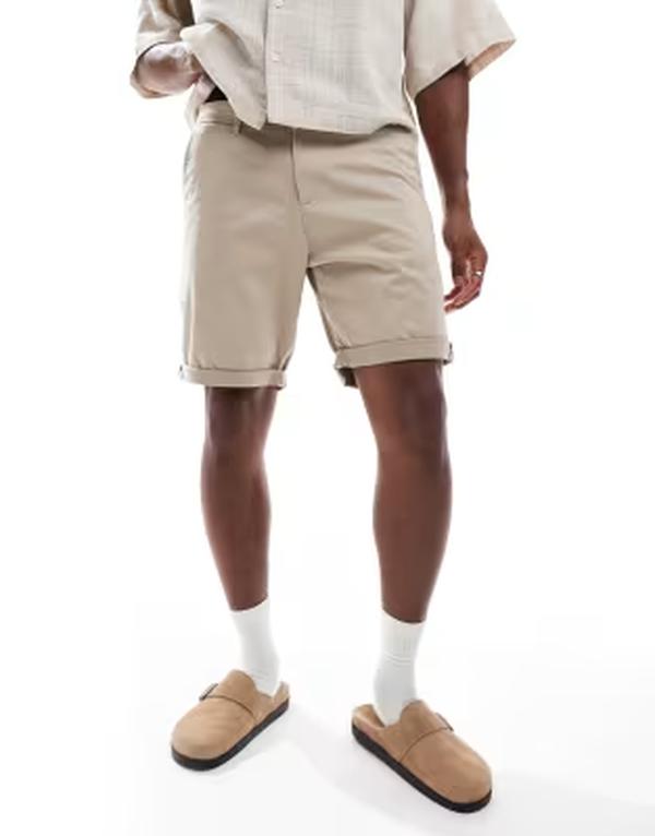 万力 アンド ジョーンズ メンズ ボトムス 二分の一ズボン下・さる股引き 遊撃手ズボン下 Jack \u0026 Jones chino shorts with cuffs Crockery ベージュ